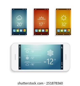 Modern smartphones with different application screens. Smartphone application design elements 