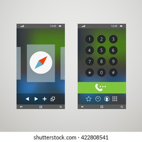 Modern smartphones with different application screens