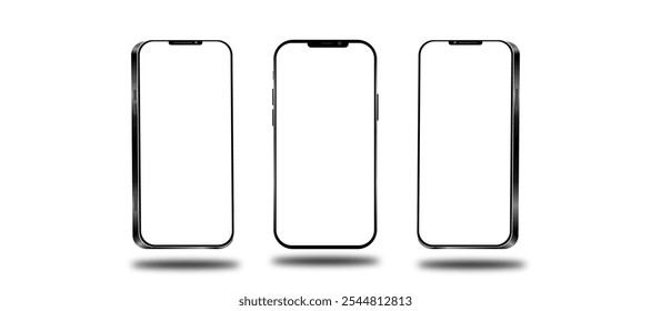 Modern smartphones mockup, front view and smartphone mockup, high quality, isolated on white background. Editable vector  phone device mockup.