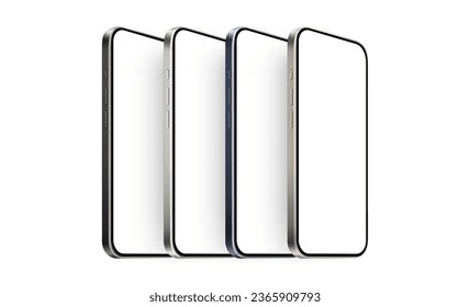 Modern Smartphones Mockups with Blank Screens, Side Perspective View, Isolated on White Background. Vector Illustration