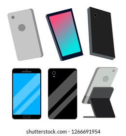 Modern Smartphones Set Vector. Electronic Object. Gadget. Isolated Cartoon Illustration