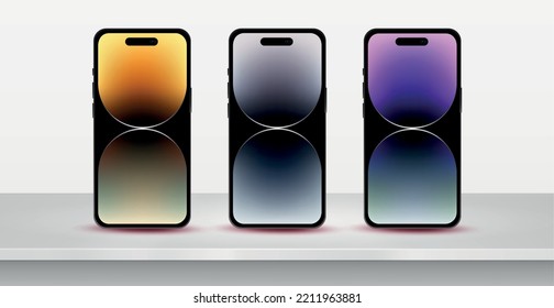 Modern smartphones standing on the table, white background - Vector illustration