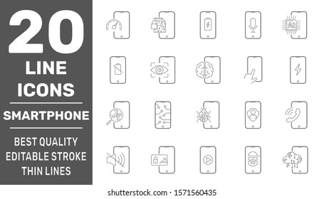 Modern smartphones vector icons. Linear pictograms collection. Modern smartphones vector icons set. Editable Stroke. EPS 10