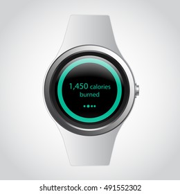 Modern Smartwarch with fitness app on screen. Fitness tracker application. Calorie Counter