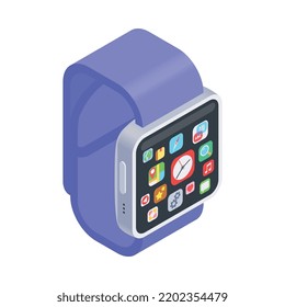 Modern smartwatch with blue strap on white background 3d isometric vector illustration