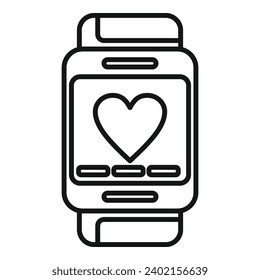 Vector de contorno de icono inteligente moderno. Se ejecutan datos deportivos. Frecuencia cardíaca de salud