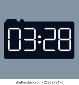 Modern smartwatch interface displaying 03:28 on an elegant black screen with a digital timer icon, isolated on a gray background.
