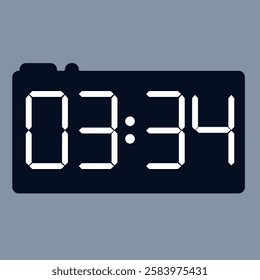 Modern smartwatch interface displaying 03:34 on an elegant black screen with a digital timer icon, isolated on a gray background.
