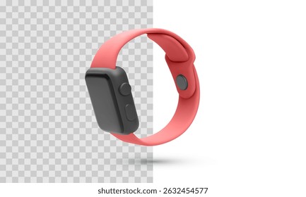 Modern Smartwatch with Red Silicone Band and Dark Display Isolated on Transparent Background. Minimal Wearable Tech. Vector Illustration. - Powered by Shutterstock - Get 15% off with code: PIKWIZARD15
