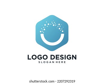 modern smile with hexagon gradient logo design	
