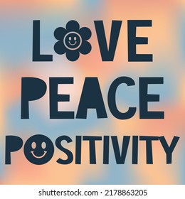 Modern smiling faces like daisy. Retro emoji. 70's Groovy positive illustration. Slogan Print with groovy flowers for graphic t shirt or sticker poster. Vector. Love. Peace. Positivity.