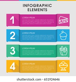 Modern snack infographic template. infographic design with snack icons includes french fries, muffin. can be used for presentation, diagram, annual report, web design.