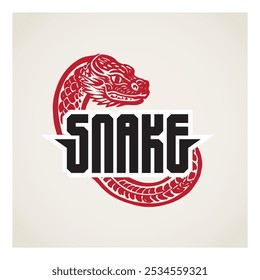 Modern Snake Logo Design. Stylish Red Serpent Emblem for Business, Sport Team or Gaming Brand. Dynamic Snake Logo with Bold Typography. Red Serpent Mascot. Professional Emblem.