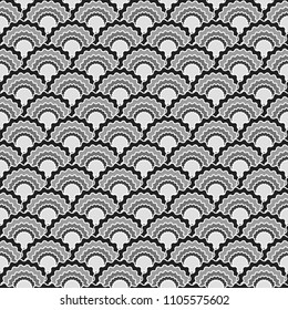Modern snake skin scales squama background, vector seamless fabric pattern, tiled textile print. Traditional japanese squama scales seamless arc tiles design. Siren skin pattern.