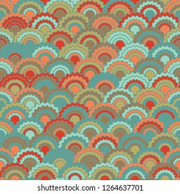 Modern snake skin scales squama background, vector seamless fabric pattern, tiled textile print. Traditional chinese squama scales seamless arc tiles motif. Reptile animal skin pattern.