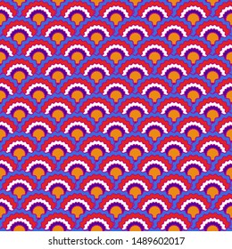 Modern snake skin scales squama background, vector seamless fabric pattern, tiled textile print. Typical japanese squama scales seamless arc tiles graphics. Fabric print pattern.