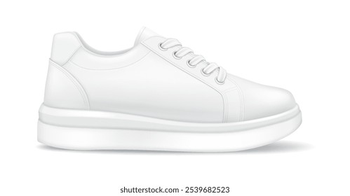 Moderno diseño de maqueta de zapatillas de deporte objeto de Ilustración vectorial realista. Calzado deportivo casual accesorio vista lateral modelo 3d sobre fondo blanco