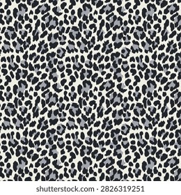 Modern Snow Leopard Seamless Pattern, Slate Grey and Charcoal Animal Print Vector