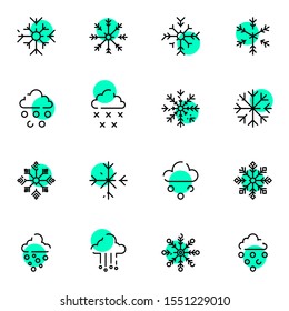 modern snow, snowfall icon set. creative crystal ice colored outline icons sign, vector illustration.