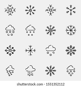 modern snow, snowfall icon set. creative crystal ice outline icons sign, vector illustration.