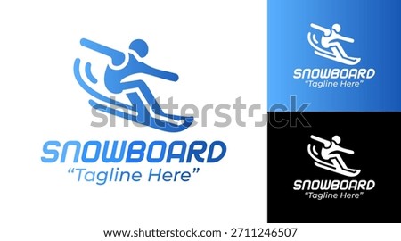 A modern snowboard logo capturing fast and energetic winter sport motion, ideal for outdoor brands and snow activity clubs.
