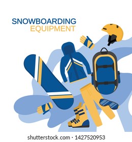 Modern snowboarding equipment concept background. Flat illustration of modern snowboarding equipment vector concept background for web design