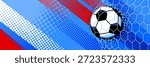 Modern soccer banner background featuring a football with dynamic abstract shapes, halftone textures, and stylized field elements. Suitable for web banners, advertising, promotions, sports events, and digital marketing designs.