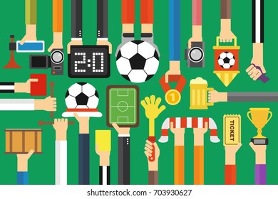 Modern soccer fan flat design set.Vector illustration