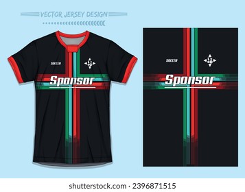 Modern Soccer jersey football sport t shirt design suitable for racing, soccer, gaming and e sports Free Vector and double-sided mockup 
