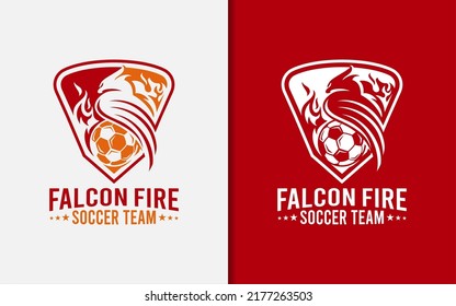 Modern Soccer Logo Design. Stylish Soccer Logo with Falcon and Fire Badge Combination.