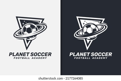 Modern Soccer Logo Design. Stylish Soccer Logo with Planet Concept and Triangle Badge Combination.