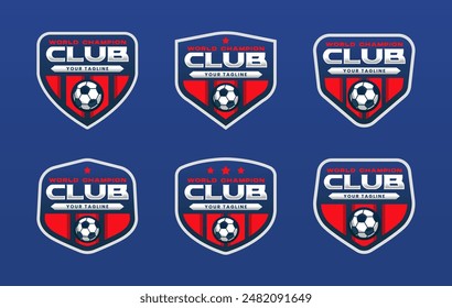 Modern soccer Logo or football club sign badge templates collection. Football logo with shield background vector design collection template