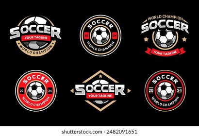 Modern soccer Logo or football club sign badge templates collection. Football logo with shield background vector design collection template