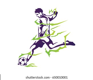 Modern Soccer Player In Action Logo - Full Power Penalty Kick