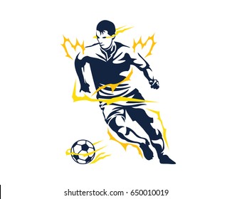 Modern Soccer Player In Action Logo - Passionate Electrical Soccer Athlete
