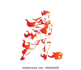 Modern Soccer Player In Action Logo - Motivated Soccer Player On Fire