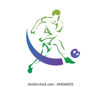 Modern Soccer Player In Action Logo - Fast Penalty Kick Jump