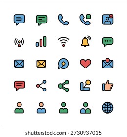 Modern Social Media Communication and Interactive Messaging Icons