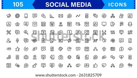 Modern Social Media Icon Set Featuring Communication, Network, Chat, Sharing, and Notification Symbols in a Minimal Professional Vector Style