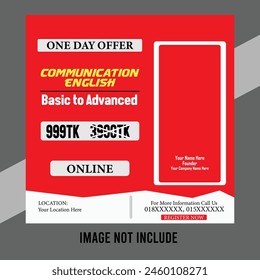 Modern social media post ads banner design template for online english language learning course