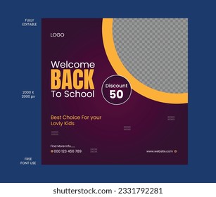 Modern Social Media Post Design Template For Back school .