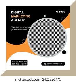 modern social media post design,digital marketing agency vector, black orange
