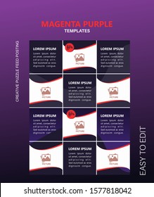 modern social media post feed, Purple, pink,  retro, instagram feed, instagram template, instagram theme.