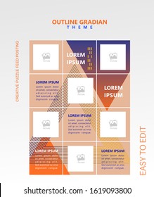 modern social media post feed, orange gradient blue, instagram feed, instagram template, instagram frame, minimalist.