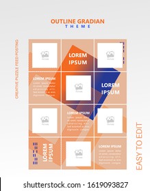 modern social media post feed, orange gradient blue, instagram feed, instagram template, instagram frame, minimalist.