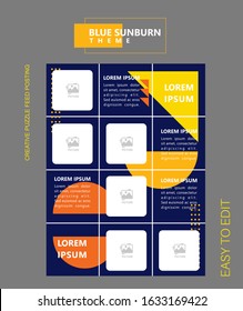 modern social media post feed, Blue, retro, instagram feed, instagram template, instagram frame, minimalist.