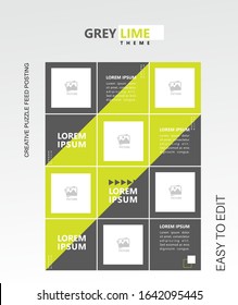 modern social media post feed, Gray, Green lime, retro, instagram feed, instagram template, instagram frame, minimalist.