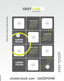 modern social media post feed, Gray, Green lime, retro, instagram feed, instagram template, instagram frame, minimalist.