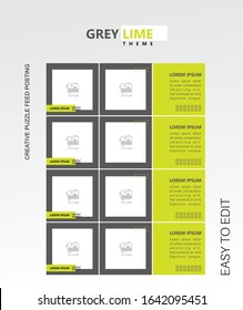 modern social media post feed, Gray, Green lime, retro, instagram feed, instagram template, instagram frame, minimalist.
