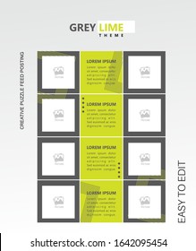 Modern Social Media Post Feed, Gray, Green Lime, Retro, Instagram Feed, Instagram Template, Instagram Frame, Minimalist.